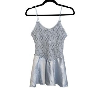 Cliche Vintage Lace Satin Babydoll Chemise Slip Dress Top Drop Waist Coquette